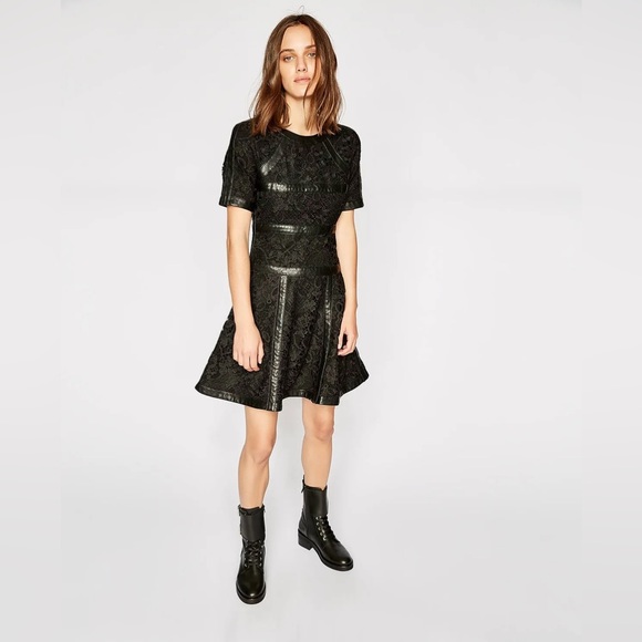 The Kooples Botanique Lace Dress with Leather Trim N105-1 - Picture 2 of 12